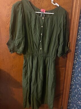 Anthropologie Olive Green Button-Front Midi Dress